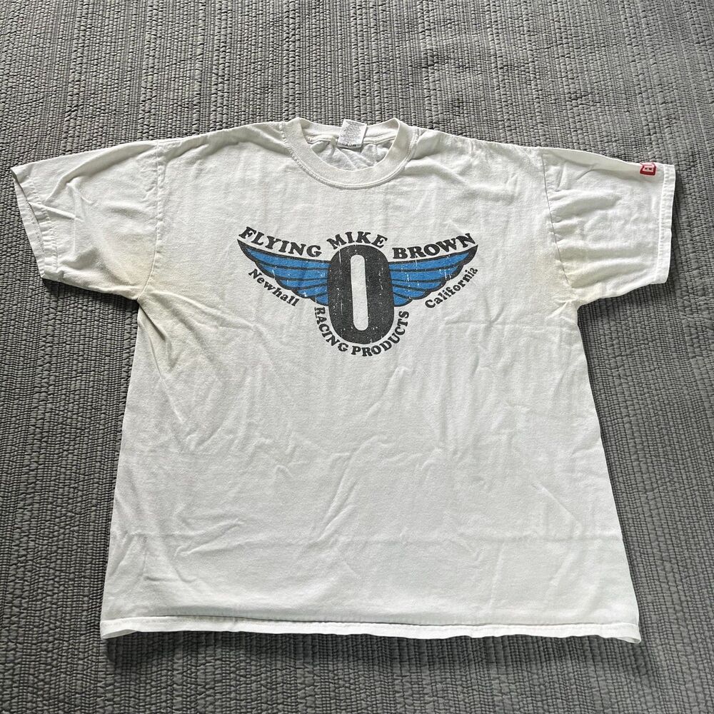 Elrod Racing Mike Brown Newhall California High Cotton T-Shirt White Men’s Large